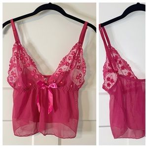 Babydoll cropped sheer cami in bright pink.